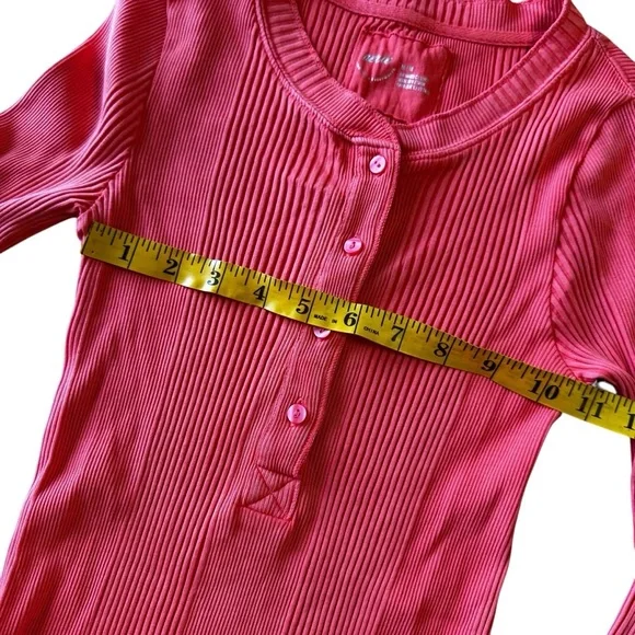 Aerie Road Trip Long Sleeve Henley Coral Ribbed Lounge Comfy Size Medium - Picture 7 of 8